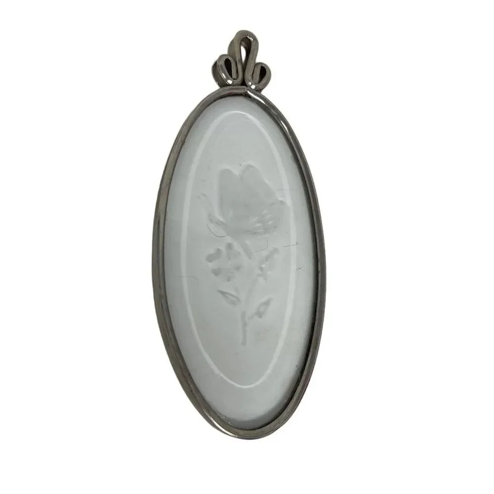 Etched Glass Butterfly Wall Hanging Miniature Paperweight Trinket Silver Rimmed